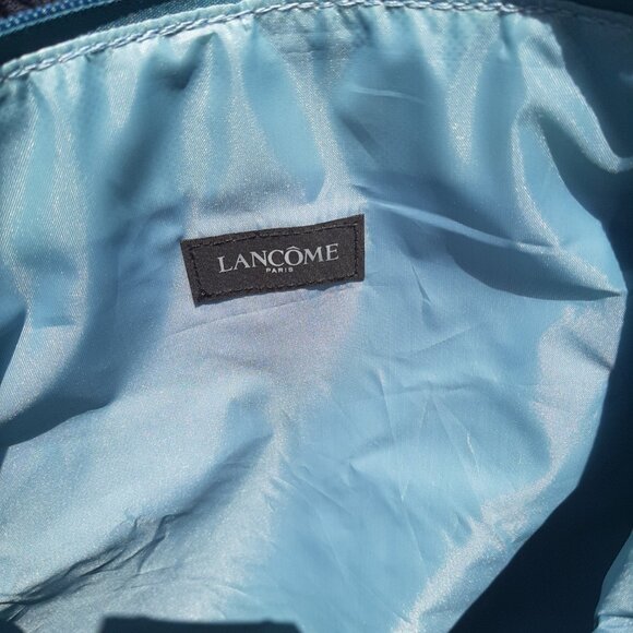 LANCOME  Turquoise/Gold Shoulder Tote Bag LARGE 19"X 16” Adjustable/Lined Logo - Picture 8 of 9